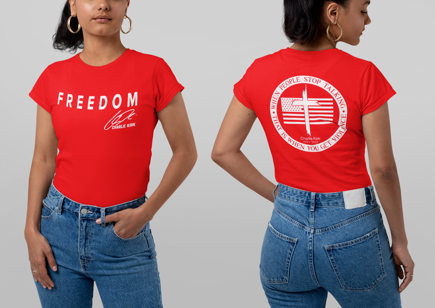 T-Shirt - Freedom in Red – Charlie Kirk Tribute