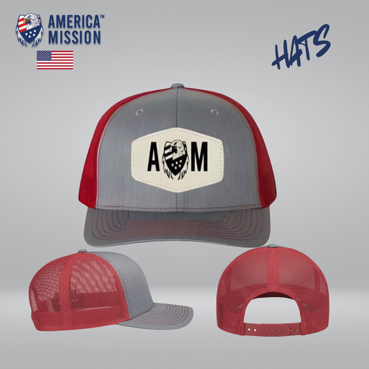 A.M. Laser Imprinted Leather Patch Trucker Cap