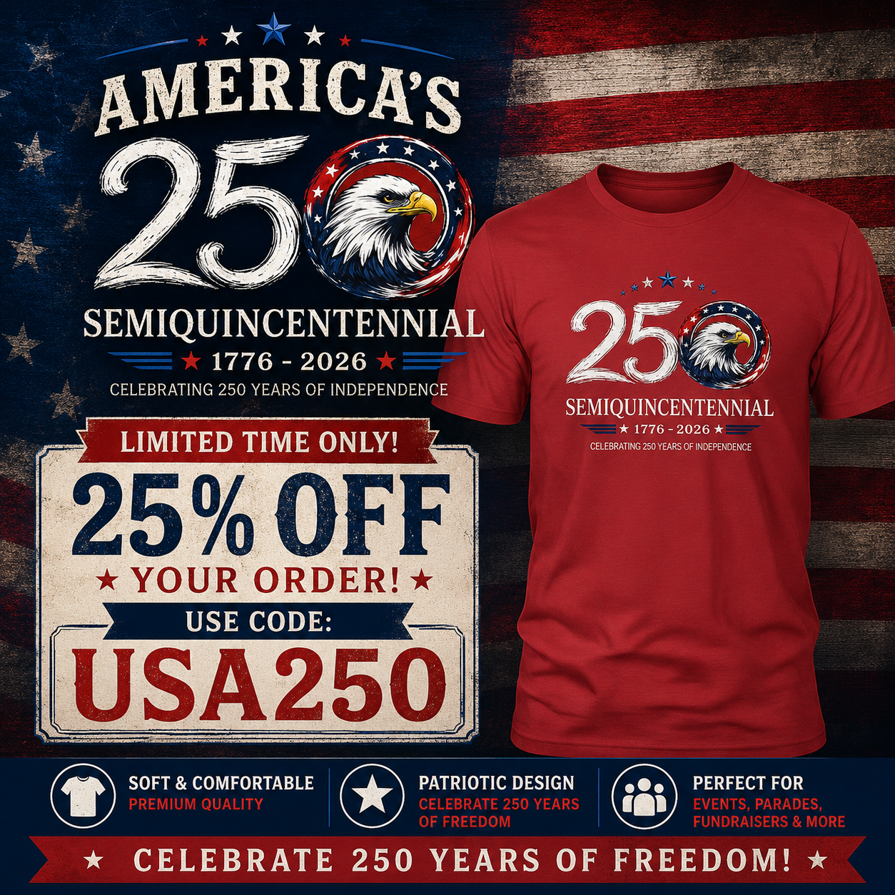 America 250 Semiquincentennial Patriotic Tee