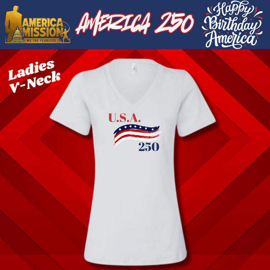 America 250 Patriotic Flag Ladies V Neck