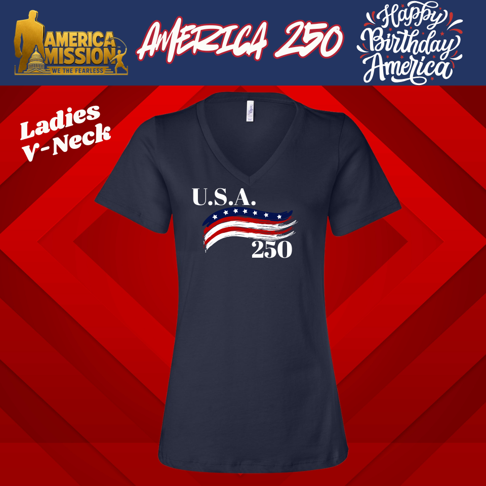 America 250 Patriotic Flag Ladies V Neck
